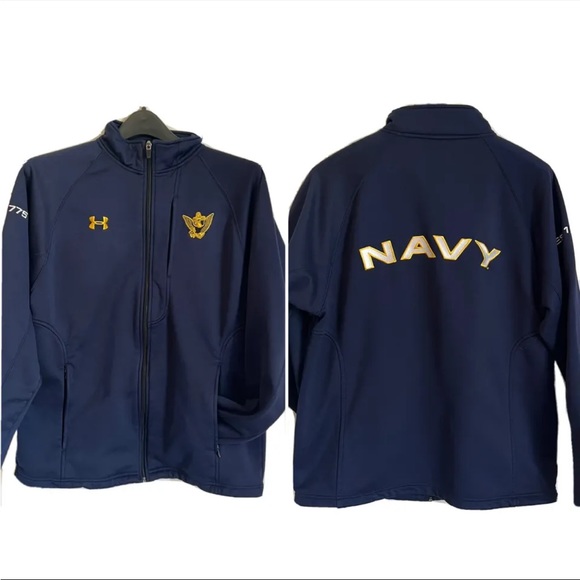 U.S. Navy Jacket, Under Armour Polyester Zippered Jacket Size M Military FLAWED - Picture 1 of 12